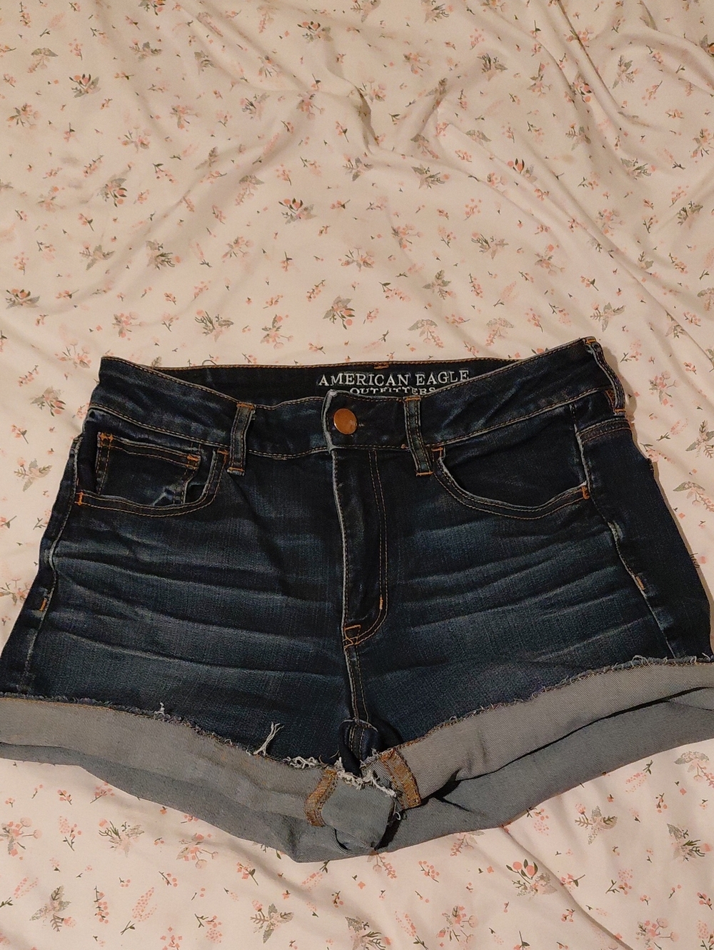 American Eagle Outfitters Dark Indigo Rolled Hem Denim Shorts